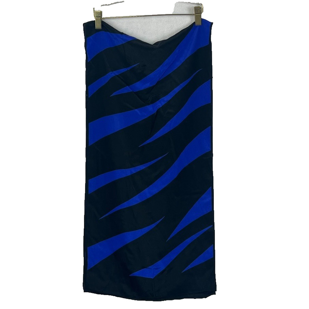 Christian Dior Silk Scarf Unisex Blue/Black Striped Pattern 14" x 59"